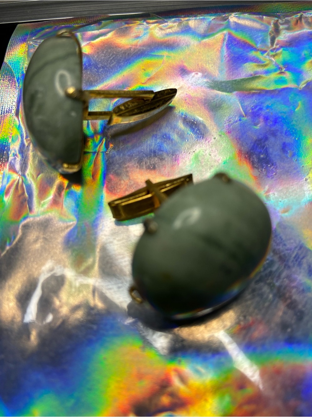 14Kgf Gold genuine gemstone cufflinks #vintage